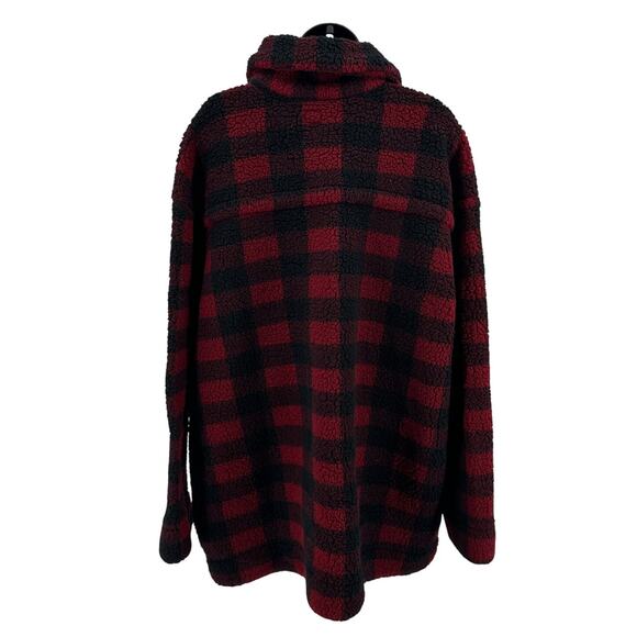 Lee Jacket WMNS 2XL Red Black Buffalo Plaid Sherpa Fleece Button Up Long Sleeves - Picture 3 of 8